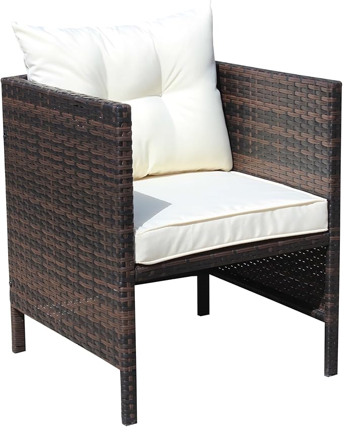 Patio Dining Chairs with Cushions, Outdoor Wicker Chairs for Fire Pit Garden Poolside, Rattan Chair with Beige Seat
