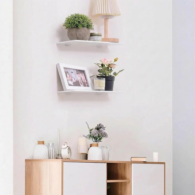 iobiotio Mini Floating Shelves, Wall Shelves for Bedroom Living Room Home Decoration, White Bathroom Shelves Storage, 12 inch, 2 Pcs