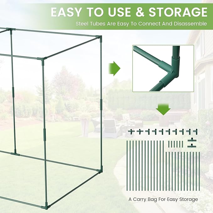 DoCred Crop Cage with Raised Garden Bed, 84.6" x 45.3" x 59" Plant Protection Tent Garden Cages with Window, 2 in 1 Galvanized Raised Garden Bed Kit and Mesh Cover for Garden, Yard, Lawn