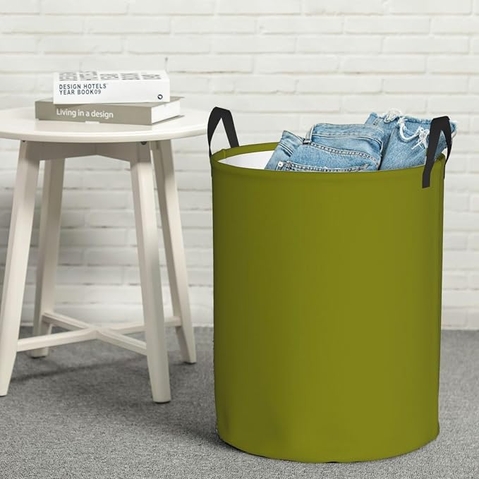 19.6" Large Laundry Hamper Bag, Olive Green Color Collapsible Laundry Basket Dirty Clothes Organizer Washing Bin for Family Essentials Storage