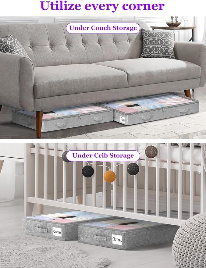 4-in Low Profile Under Bed Storage, No Structure, 2-Pack, Gray
