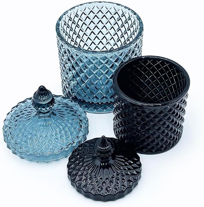 Colorful Glass Jar With Lid,Trinket Dish,Candy Cookie Jars,Buffet Biscuit Containers Food Storage,Decorative Jar(Large Blue Gray)