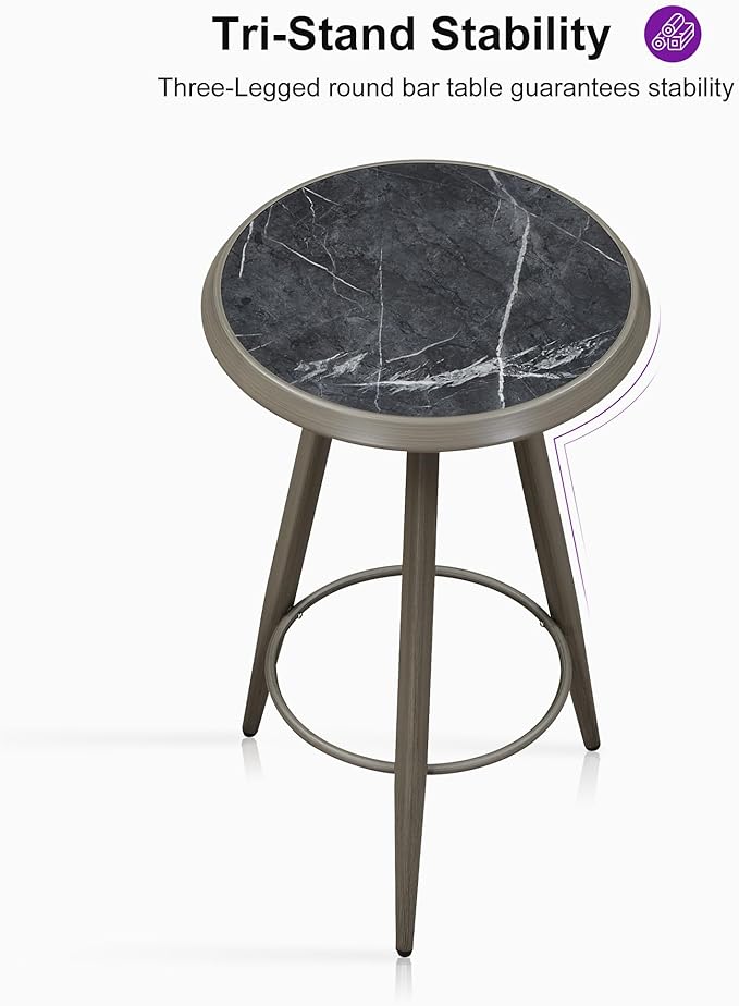 PURPLE LEAF Outdoor Round Bar Table Patio Height Pub Bistro Table Kitchen Bar for Balcony Grey