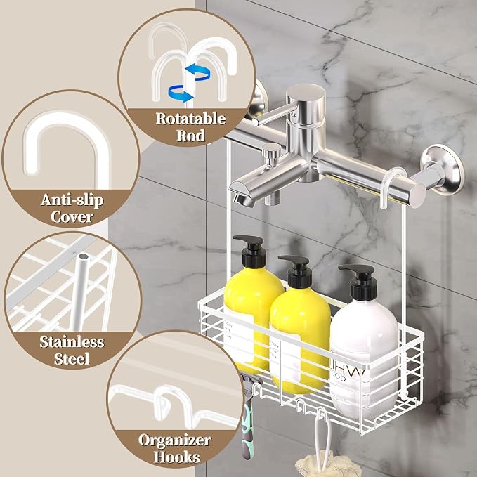 DELLAN Hanging Shower Caddy, Shower Rack Hanging for Bathroom, White