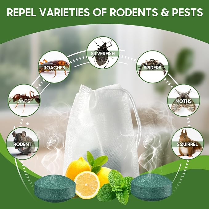 Mouse Rodent Repellent, 24 Pack Peppermint Lemon Oil Mice Repellent for Squirrel Rats Spider Pest Control Indoor & Outdoor, Mice Deterrent Replace Trap Poisoning Family & Pet Safe