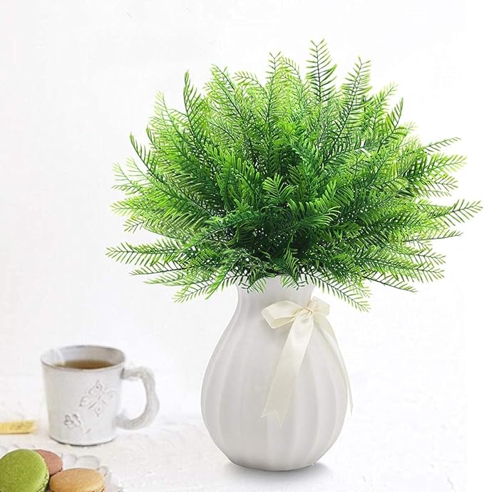 CATTREE Artificial Shrubs, Plastic Plants Bamboo Grass Fake Green Bushes Greenery Leaves Wedding Indoor Outdoor Home Garden Verandah Office Table Centerpieces Arrangements Decoration 6 pcs