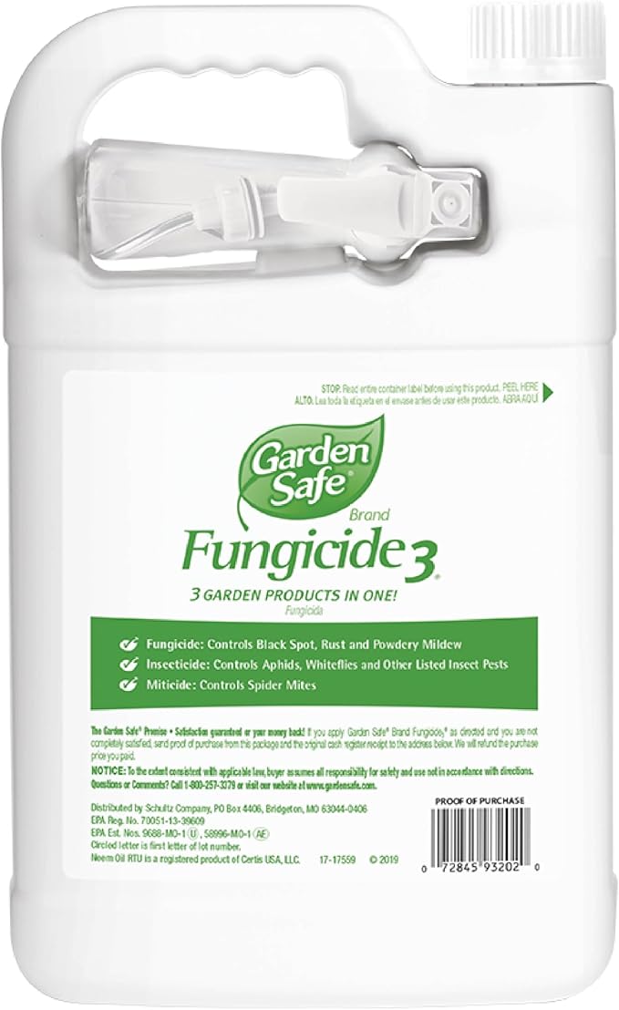 Garden Safe Fungicide, 1 Gallon, with Neem Oil Extract to Control Black Spot, Rust, Powdery Mildew, Aphids, Spider Mites, Whiteflies, Mites On Flowers, Houseplants, Fruits and Vegetables, 4 Pack