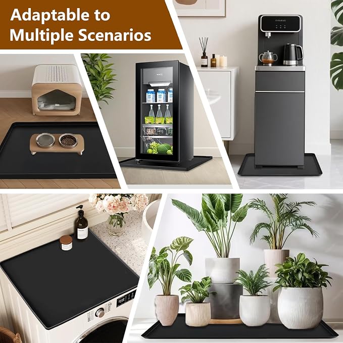 2-Pack Washer Dryer Top Protector Mat 24"x24" – Anti-Vibration Anti-Slip Washing Machine Cover, Raised Edge Waterproof Pad, Shock-Absorbing Silicone Mat for Laundry Basket & Detergent Organizer