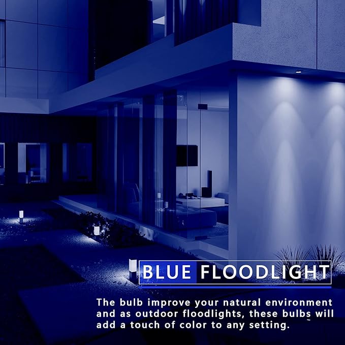 PAR38 Flood Blue Light Bulbs,2 Pack Dimmable,E26 Base Blue Flood Light Outoor(20W Replace to 200W),Halloween Light Bulb for Outside,Christmas,Holiday Lighting