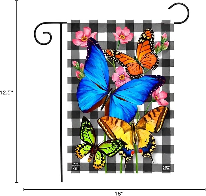 Checkered Butterflies Spring Garden Flag Floral 12.5" x 18" Briarwood Lane