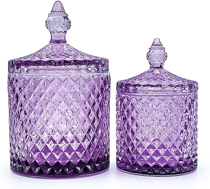 Colorful Glass Jar With Lid,Crystal Candy Dish,Cookie Jars,Purple Halloween Candy Bowl,Buffet Biscuit Containers,Decorative Jar(Large-PInk Purple)
