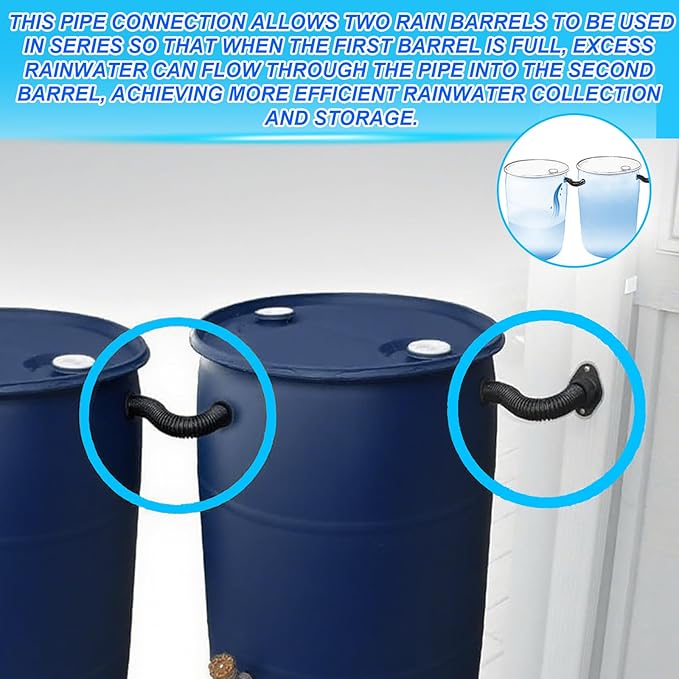 2pcs Rain Barrel Hose Connector, 1.25" D Stretchable Downspout Diverter Adapter Link 2 Rain Water Barrels for Outdoor Garden Home Use Storage More Rainwater