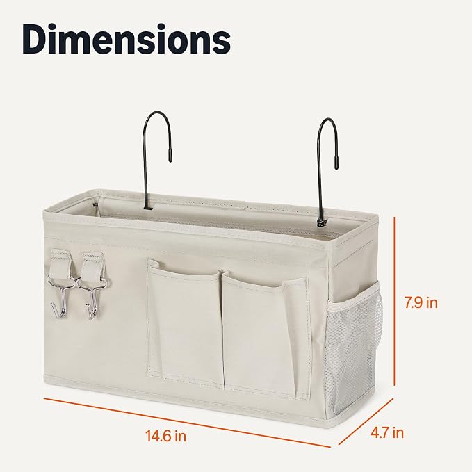 Amazon Basics Bedside Caddy Hanging Storage Organizer for Phone and Bedside Essentials, 4.72 x 14.57 x 7.87 in, Dark Grey Linen