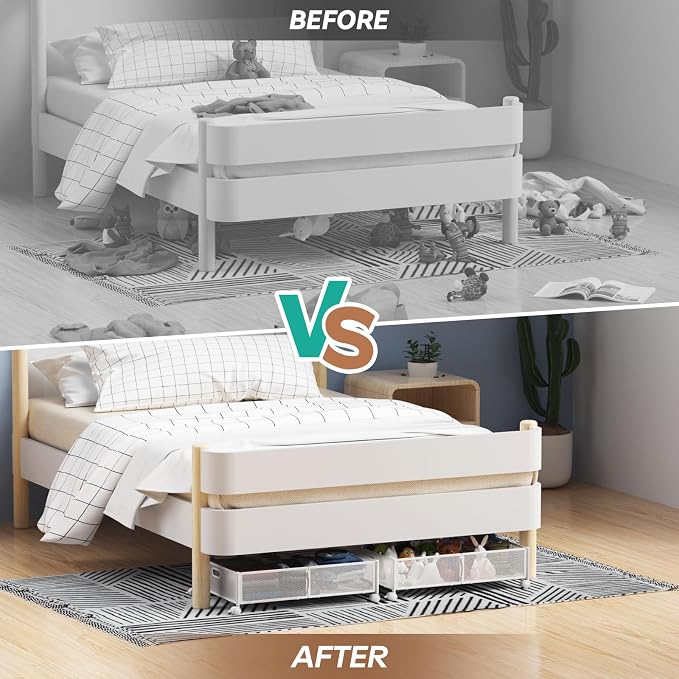 PHINOX Under Bed Storage with Wheels & Handle,Sturdy Metal,2 Pack,White
