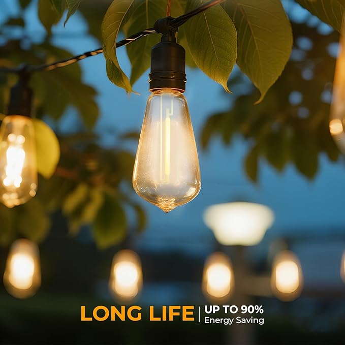 GvvooHome 60 Pack ST38 LED Replacement String Light Bulbs, 1Watt Equivalent to 7Watt Incandescant Bulb, Shatterproof E12 LED Bulb for Outdoor Patio Garden Vintage String Lights, 2700K Warm White