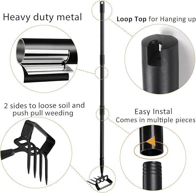 Garden Hoe and Cultivator Heavy Duty, Scuffle Loop Action Weeding Tool with Long Handle 30-50 Inch, Metal Weeder Scraper Stirrup Hoe Rake