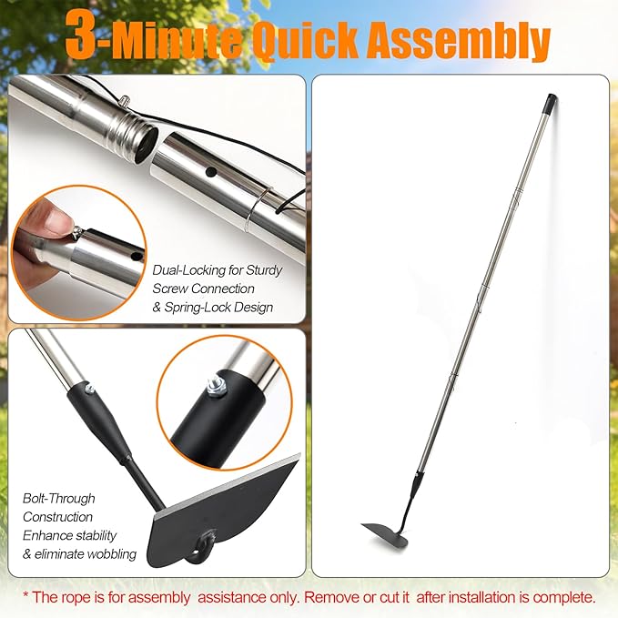 Heavy Duty Draw Hoe, 66 Inch Garden Hoe for Weeding and Tilling - Stand Up Gardening Tool for Plowing, Cultivating, Loosening Soil, Scraping Weeds - Long Handle Reduce Back Strain