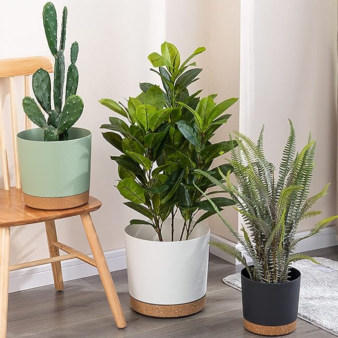 ZMTECH Spring Planters for Indoor Plants, Plant Pots & Flower Pots, Plastic Planter 3 Pack 8 Inch Self Watering with Drainage Hole and Saucer, Modern Decorative Indoor Outdoor, White