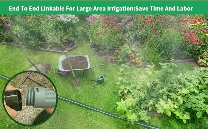 SECBULK 150 FT (75FT*2) Flat Sprinkler Hose for Lawn Watering Garden Soaker Hose with Holes, Heavy Duty Lightweight No-Kink Water Hose with Stakes, Irrigation Hose, Great Fun for Kids and Dog