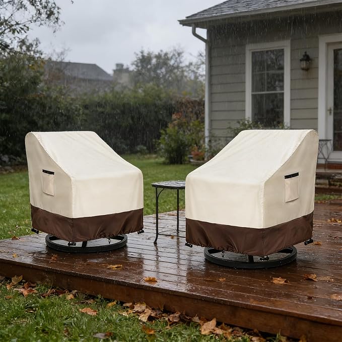 Patio Chair Covers 2 Pack, 35W x 37D x 38.5H inches, 600D Heavy Duty Waterproof Outdoor Furniture Cover, Patio Furniture Covers for Lawn/Garden Chiars, Beige & Brown
