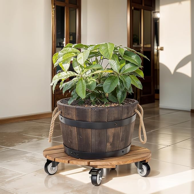 2pack 12inches Wood Plant Caddy with Wheels Heavy Duty, 264 Lbs Capacity, Acacia Hardwood Plant Dolly, Plant Stand with 360° Lockable Wheels for Plant Pots, Heavy Objects Hauling - Natural Wood