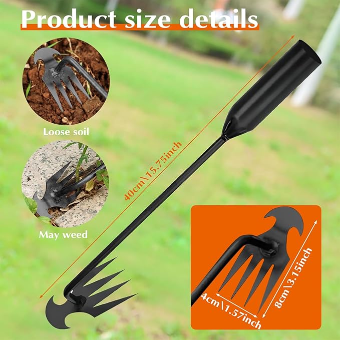 fugit Weed Puller Tool Garden Weed Pulling Tool– 15.7” Portable Garden Weeder, 4 Teeth Manganese Steel Forged Hand Tool for Uprooting Weeds, Ideal for Gardening (2PCS)