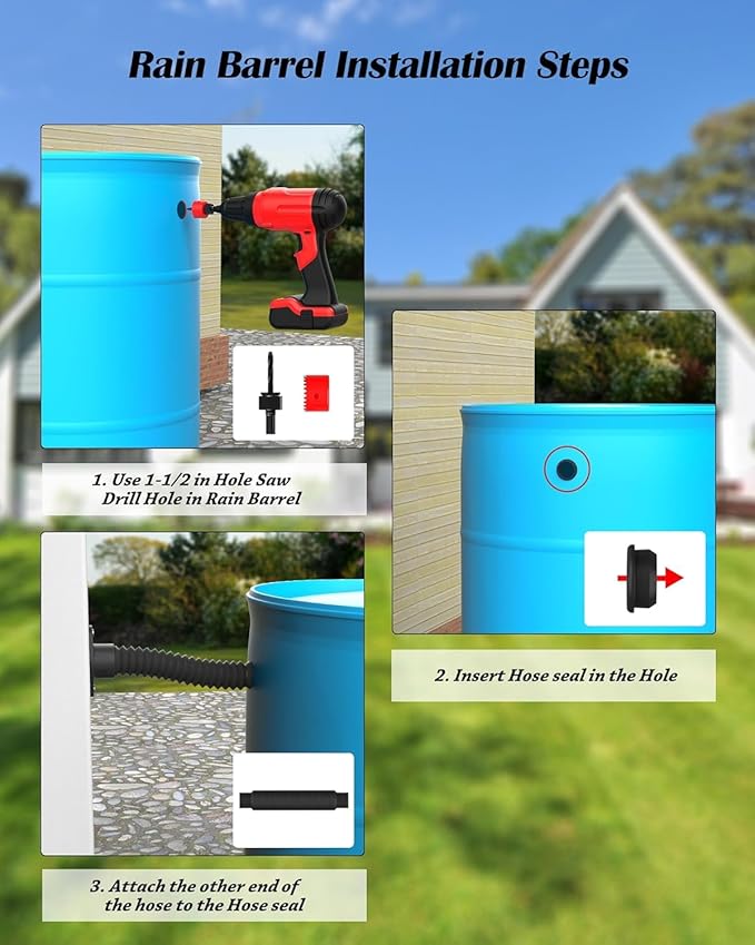 EarthMinded - Aquabarrel DIY, FlexiFit Downspout Diverter Group for 2x3, 3x4 and Round Downspouts - Connects Your Rain Barrel to The Downspout - No Drill Bits (Black, 2" x 3")