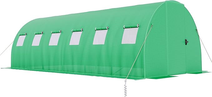 AMERLIFE 20×10 FT Tunnel Greenhouse with Built-in Sprinkler System, Walk-in Greenhouse for Backyard Gardening, Heavy Duty Galvanized Steel Frame & Waterproof PE Cover, Green