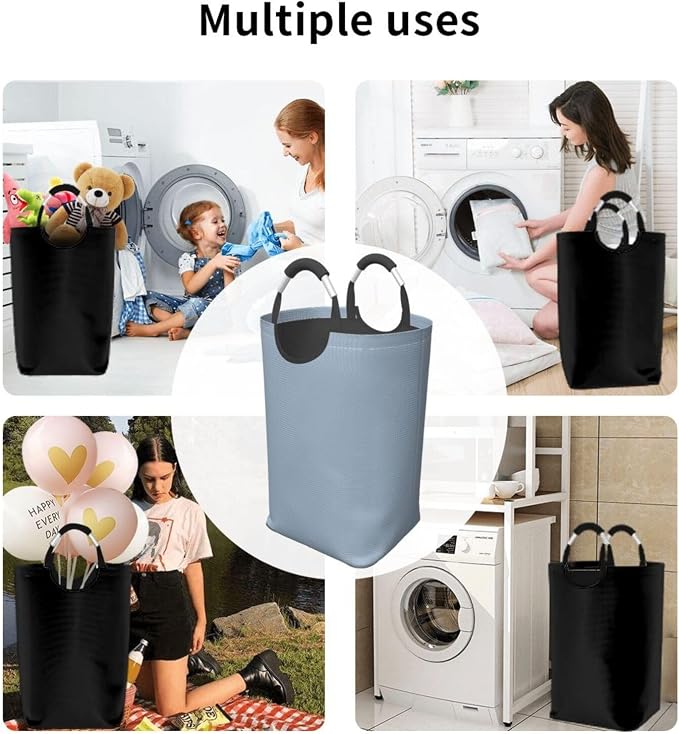 Large Laundry Hamper Bag, Dusty Blue Color Collapsible Laundry Basket Dirty Clothes Organizer Washing Bin for Family Essentials Storage