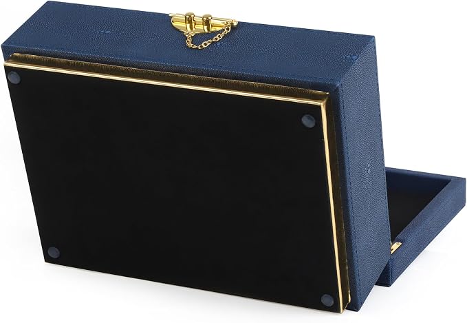 HofferRuffer Elegant Faux Leather Decorative Box, Storage Jewelry Box Organizer, Large Dresser Cosmetic Organizer Holder, Classic Jewelry Accessory Organizer, 11x8x4.8 inches (Blue)