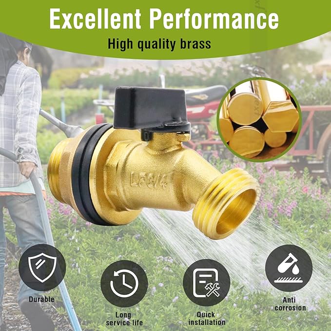 GHT 3/4 spigot for rain barrel, brass bulkhead water barrel spigot kit for diy tank parts and accessories connect garden hose outdoor bucket (1 pc)