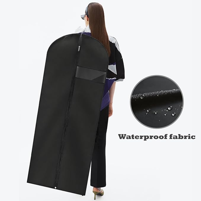 Dress Bags for Gowns Long, 65'' Garment Bags for Hanging Clothes, Suit Bag Cover for Storage and Travel, 2 Pack (Black)