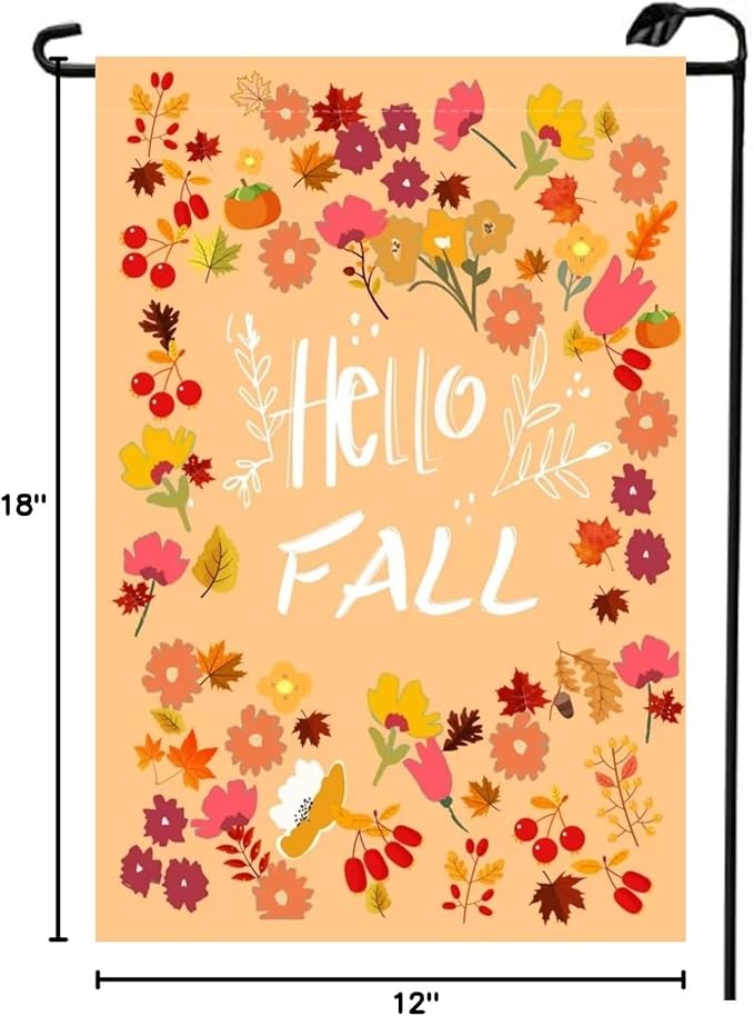 Hello Fall Garden Flag 12x18 Inch Double Sided Autumn Seasonal Thanksgiving Party House Flower Welcome Small Flags Outside Decorations For Yard QJ21