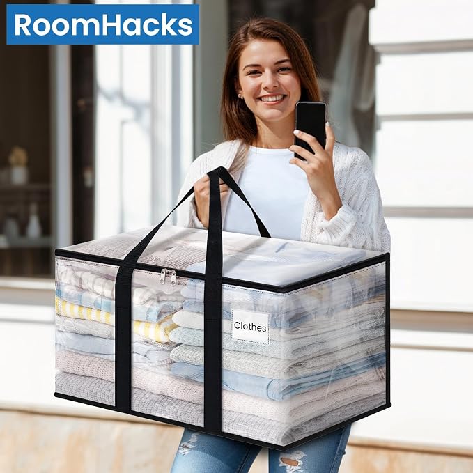 RoomHacks Moving Bags, Heavy Duty Large Storage Bags, 100L, 2 Pack, Clear