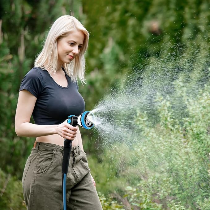 Relhost Garden Hose Nozzle, Heavy-Duty Water Hose Sprayer Nozzle with 10 Spray Patterns, Ergonomic Non-Slip Grip, Leak-Free Design, Fits All Standard Garden Hoses for Watering, Car Washing, Cleaning