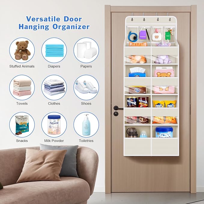 Univivi Upgraded Over the Door Organizer for Baby Nursery, Beige, 5-Shelf