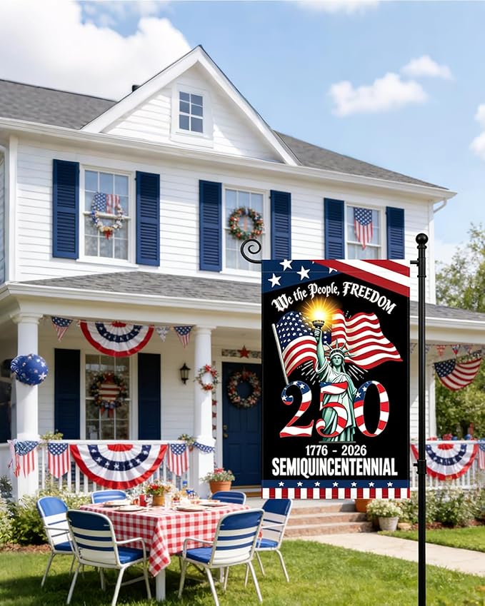 250 Years America Garden Flag, 250th Anniversary USA Patriotic 4th of July Double-Sided Waterproof Banner with Freedom Yard Sign, We The People, 1776-2026 Commemorative, 28 x 40 Inch