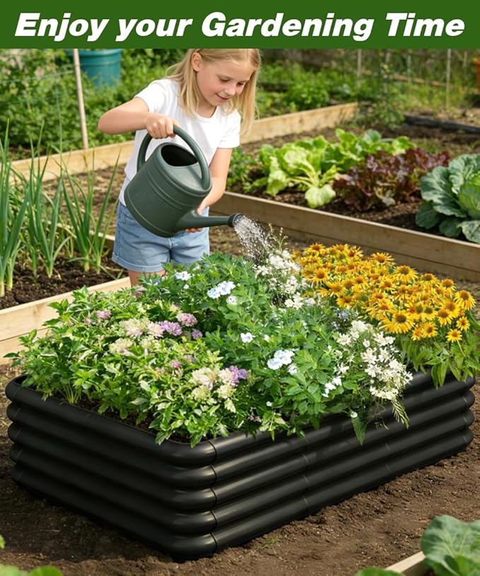 3x1.8x1ft Raised Garden Bed Kit for Outdoors, Rustproof PP Raised Planter Box, Large Garden Box Flower Bed with Press-Fit Assembly, Gardening Containers for Vegetables Flowers Herbs, Balck
