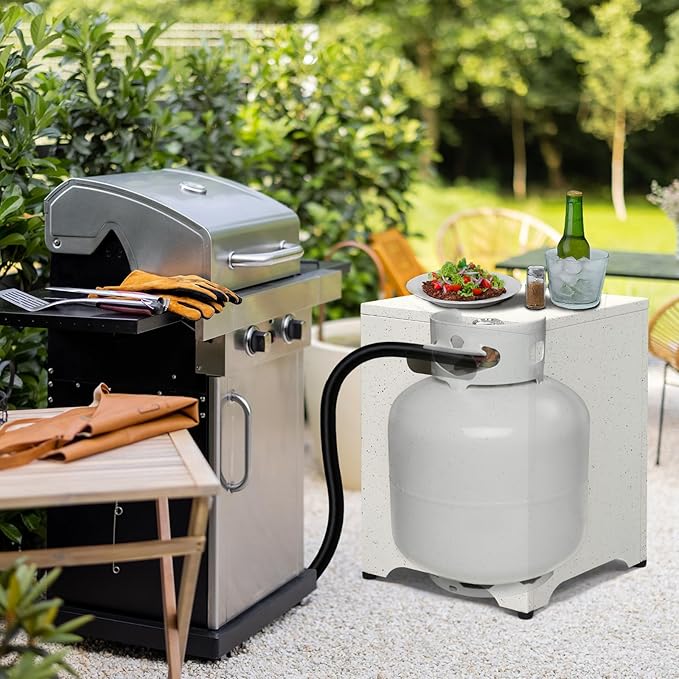 Outvita Outdoor Propane Tank Cover Table, 16in Propane Tank Storage Box with Carry Handle, Powder-Coated Steel, Multi - Use as Side Table for Patio, Garden & Living Room,16*16*21inch, marble color