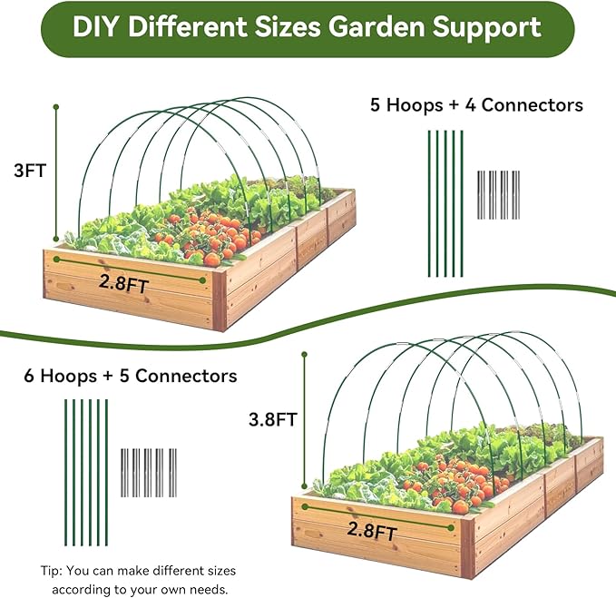 Garden Netting Kit for Raised Beds, 10x30FT Ultra Fine Mesh Netting& 6 Sets of 8FT Fiberglass Garden Hoops, Row Cover Insect Netting for Vegetable Plant Fruit Flowers Protection
