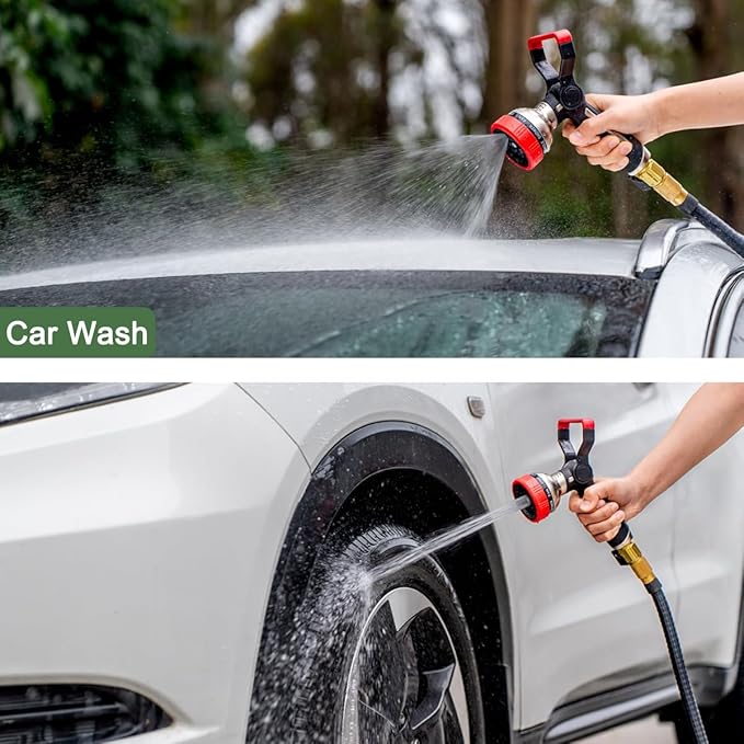 FANHAO Fireman Style Garden Hose Nozzle, Heavy Duty All-Metal Fire Water Nozzle with 9 Spray Patterns, High Power Hose Sprayer Nozzle with Lever Control for Car Washing, Garden & Pets Showering