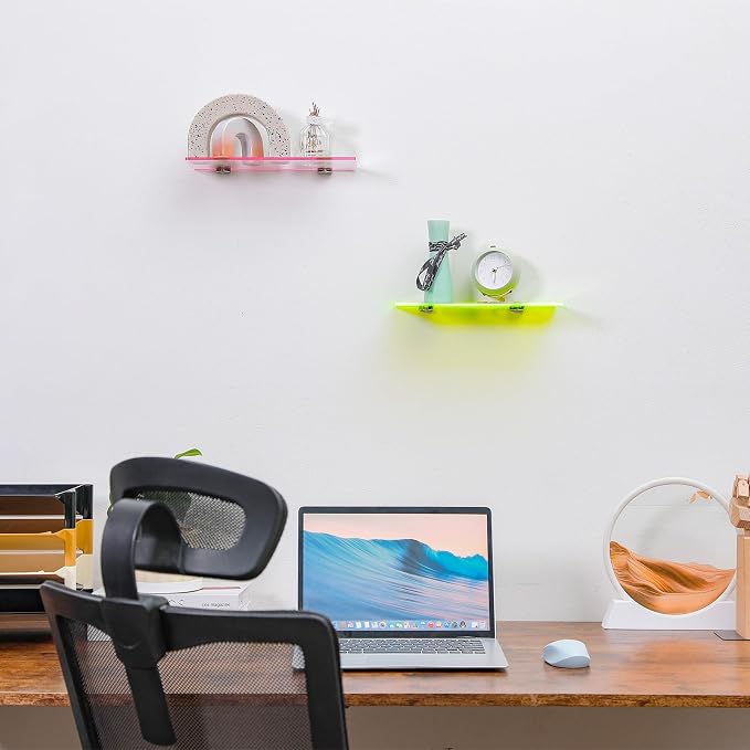 iobiotio 12 inch Floating Shelves, Coloful Wall Shelves for Bedroom Living Room Home Decoration, Bathroom Shelves Storage, 12 inch, 2 Pcs, Neon Clear Green