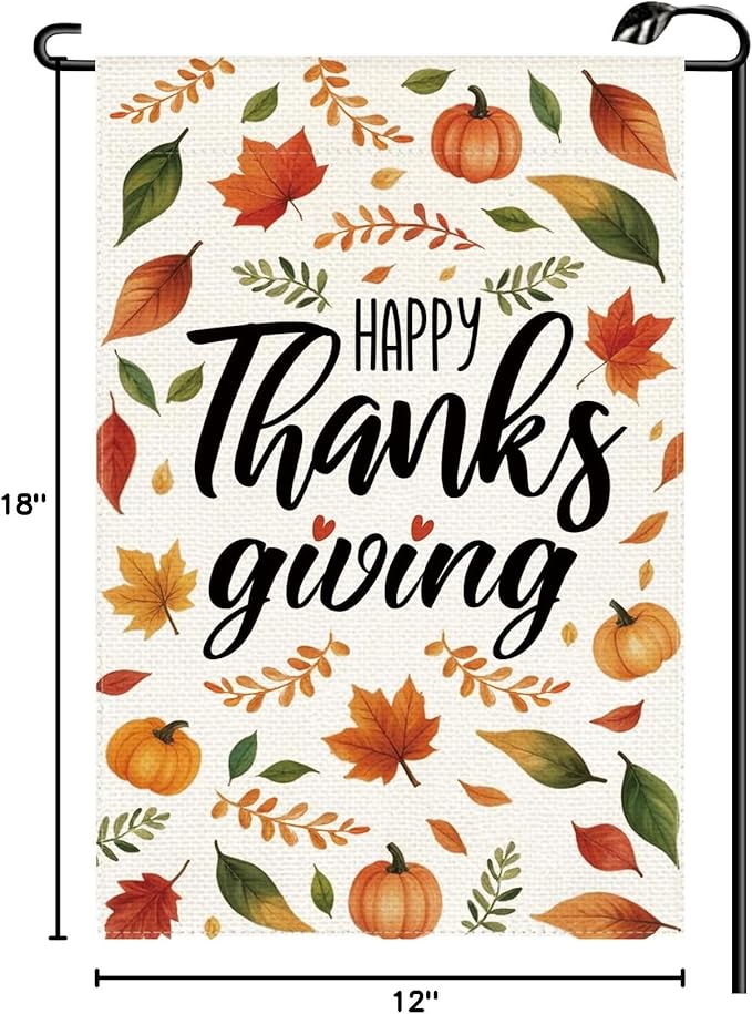 Happy Thanksgiving Garden Flag 12x18 Inch Vertical Double Sided Fall Harvest Autumn Be Thankful Pumpkin Leaves Small Flags Farmhouse Outside Decoration For Yard (ONLY FLAG) GE39