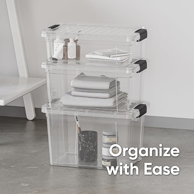 Superio 6.6 Quart Clear Plastic Storage Boxes with Lids, Stackable Organizer Containers, BPA-Free Storage Bins for Home, Office, School & Dorm, 6 Pack