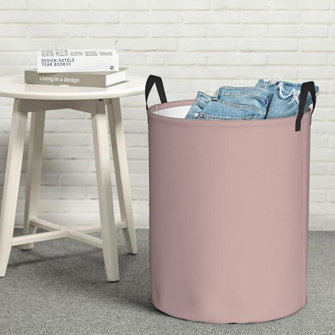 19.6" Large Laundry Hamper Bag, Dusty Pink Trend Color Collapsible Laundry Basket Dirty Clothes Organizer Washing Bin for Family Essentials Storage