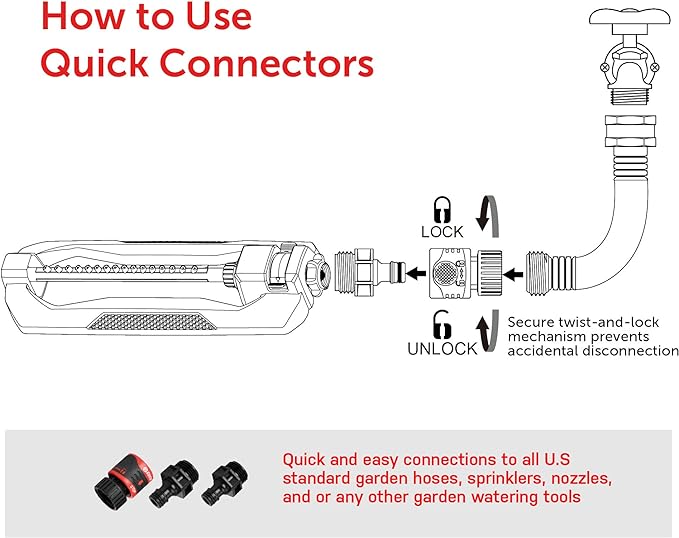 Eden 94110 Heavy-Duty Metal Oscillating Sprinkler | Covers Up to 3,315 sq. ft., 18 Precision Nozzles, Adjustable Range, Turbo Drive Motor, Quick Connect Bundle