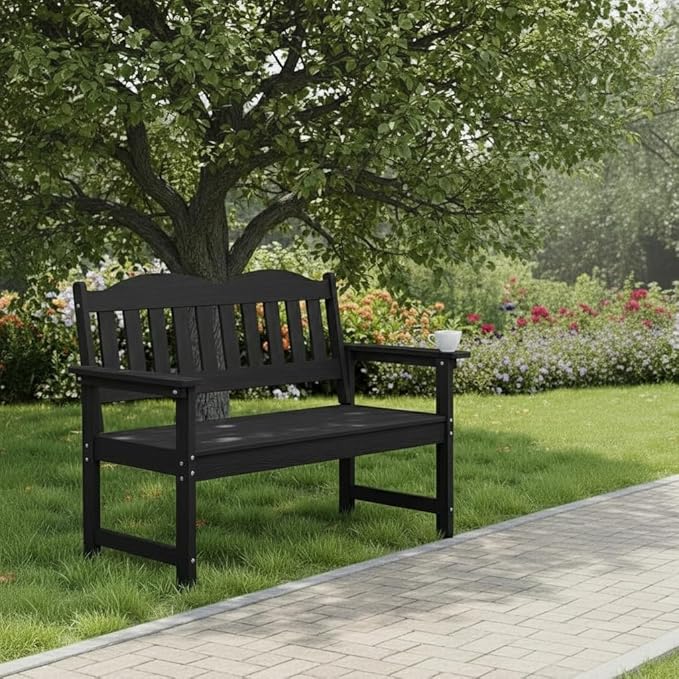 Garvee Garden Bench, 2-Person Poly Lumber Patio Bench,Slatted Patio Loveseat, for Use in Yard, Garden, Porch, or Park