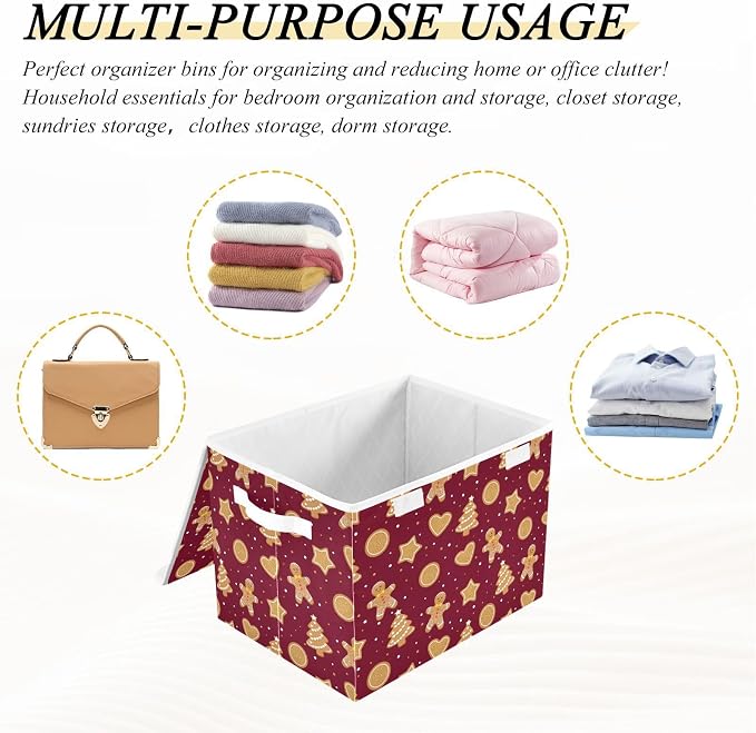 senya Christmas Baskets Collapsible Storage Bins with Lids, Christmas Gingerbread Cookies Storage Boxes Clothes Baskets for Organizing