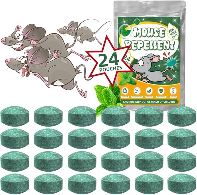 Pest Rodent Repellent, 24 Pack Peppermint Oil Mouse Traps Balls for Rat Mice, Ant, Roach, Spider, Squirrel, Insect Control Mouse Deterrent for Indoor Outdoor Use, for Garden & Home, Family & Pet Safe