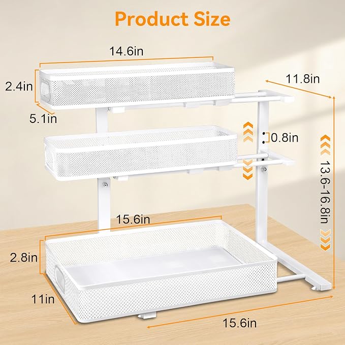 3 Tier Adjustable Under Sink Organizer for Bathroom & Kitchen(1Pack, White)